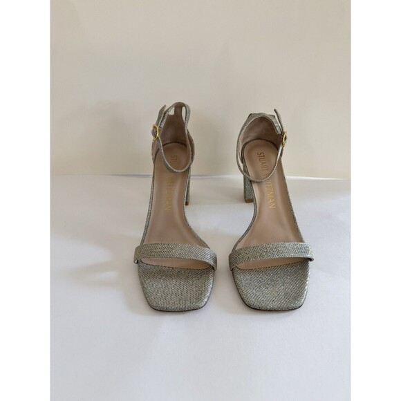 Stuart Weitzman Women’s Gold Nudistcurve Block Heel Sandal Shoes 9.5 MSRP $495 - Picture 2 of 6